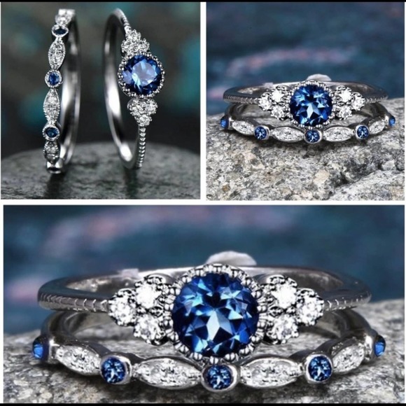 Fireflylane1 Jewelry - S925 Royal Blue Stacked Halo Ring